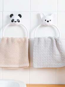 1pc Cute Panda Shaped Towel Rack, Plastic Cartoon Style, Suitable For Kitchen And Bathroom Wall-Mounted Installation, No Drilling Required. Adhesive Towel Rack. Bathroom Storage And Organization. - Multicolor - View 6