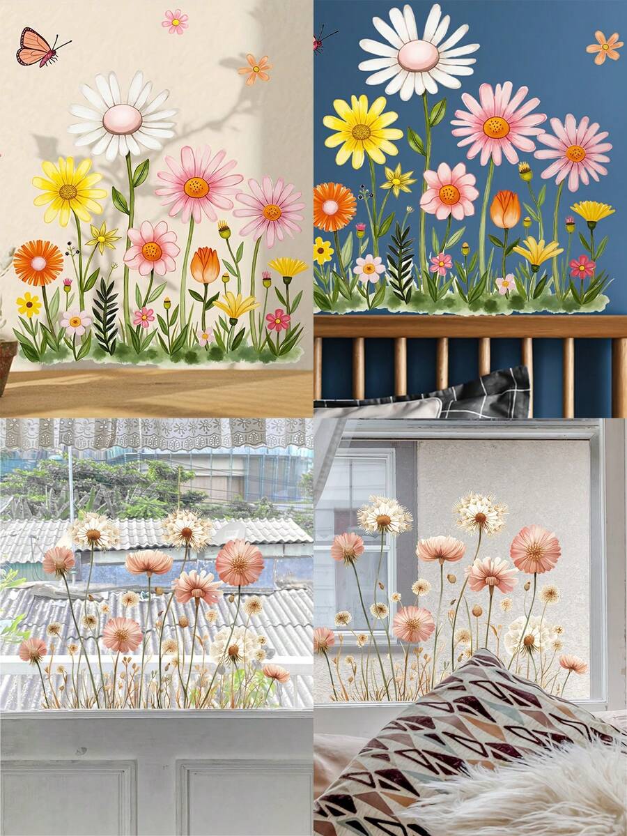 1 pieza Adhesivo de pared con diseño floral de jardín - Diseño floral realista con margaritas blancas - Adhesivo de vinilo autoadhesivo para sala de estar, dormitorio, cocina, baño - Decoración tipo papel tapiz extraíble y fácil de aplicar - Decoración del hogar para inauguración de vivienda, boda, fiesta, decoración floral, mejora del dormitorio, escena de naturaleza vibrante, acabado brillante, regalo de inauguración de vivienda, tema botánico, material duradero, planificadores de eventos