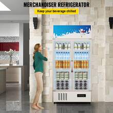 Refrigerador comercial, refrigerador vertical para bebidas, puerta de vidrio con luz LED para el hogar, tienda, gimnasio u oficina, (puerta batiente doble de 23 pies cúbicos) - 23 pasteles - Ver 2