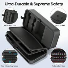 حقيبة حمل محسّنة للجهاز Switch2 مع حماية المقبض، متوافقة مع أجهزة NS الأصلية/OLED، تخزين متعدد الوظائف ل- 26 بطاقة لعبة، شاحن، سماعات أذن، كابل تلفزيون، وحدات تحكم JoyCon، سير معصم، تناسب 3 إصدارات - الأسود - مشاهدة 12