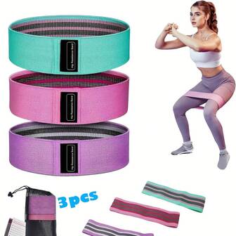 3pcs Resistance Bands For Legs, Thighs & Glutes - / / Fabric Exercise Loop Bands With Medium Suitable For Yoga, Pilates, Home Workout - & Strength Training