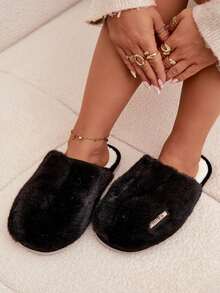 Pantufas Femininas, Quentinhas E Confortáveis, Modelo Belinna, Com Palmilha Macia E Sola Antiderrapante, Nas Cores Violeta, Preta E Cinza. - Preto - Ver 1