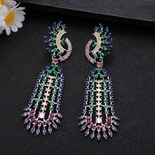 1 Pair Colorful Cubic Zirconia Peacock Tassel Decor Earrings, Suitable For Women, Festive/ Party Wear - 1Pair - View 10