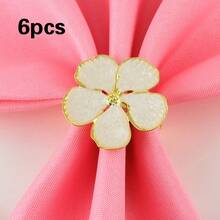 6pcs Floral Napkin Rings, Suitable For Wedding Party, Valentine's Day Banquet Table Decor, Delicate 5-Petal Flower Napkin Holders - 彩色 - 查看 9