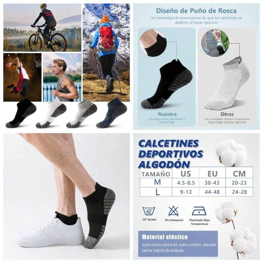 Calcetas para Hombre 8 Pares, Calcetines Deportivos Algodon Transpirables, Tines Cortos Casual Bajos, Calcetas Absorbe el sudor y antiolor para Futbol, Correr, Ciclismo, Gym - negro (M-8 Pare) - Ver 1