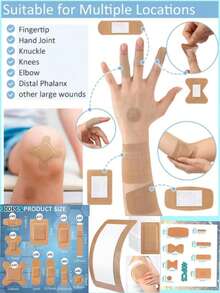 300/40/20片装超大容量加厚高弹无纺布止血绷带，完美组合各种尺寸的伤口敷料，弹性绷带，弹性织物绷带，加厚无纺布，高弹力，更好的伤口保护，适合居家和户外应急备用。超强防水透气绷带，是紧急伤口护理的理想选择，采用PE材质，适用于运动损伤和户外活动。