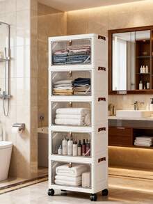 1个（38厘米-58厘米宽）可折叠塑料储物柜，可折叠衣柜收纳盒，便携式家用衣柜，客厅玩具柜，零食柜，厨房落地架，圣诞节和万圣节礼物，浴室纸巾收纳盒，卧室储物架，可折叠鞋架 - 無色 - 查看 5