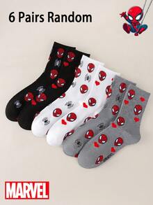 Marvel 6 Pairs,3 Pairs,1 Pair Random Of Universal Spider Man Heart-Shaped Printed Cool, Sweet, And Fashionable Thigh High Socks, Suitable For Daily Outings, Fan Gatherings, And Couple Outfits - Multicolor - View 10