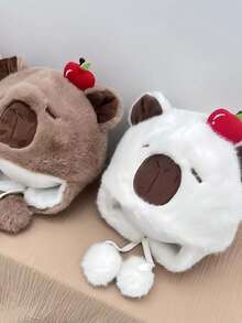 Capybara Cute Capybara-Themed Hat, Multicolor Apple Capybara Hat, Capybara Party Hat, Animal Hat, Capybara Knitted Hat For Winter Warmth, Washable By Hand, Party Decoration Embroidered Knitted Hat [Please Refer To The Actual Product Color And Note That Lighting May Cause Color Differences.] - Multicolor - View 5