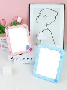 1pc INS Style High-Definition Tabletop Vanity Mirror, Square Wave Design, Non-Deforming, Suitable For Office, Bedroom, Dorm, Student, Holiday Gift,Cheap,Stocking Stuffers,Makeup,Makeup Tools,Cheap Stuff,Gifts,Gifts For Women,Christmas Gifts