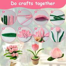 393 情人节毛根花艺套装，手工制作，包含特制毛根花茎、200 根毛根、10 根绿色花茎、1 卷胶带、约 150 颗珠光黄色花蕊、约 30 颗珍珠、1 条丝带、1 张贺卡，母亲节礼物 - 393pcs Set - 查看 3