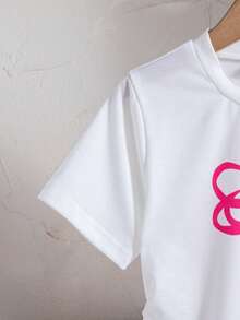 2pcs/Set Girls Casual Butterfly Print Short Sleeve Top And Plaid Butterfly Print Long Pants, Summer Outfit - Pink - View 5