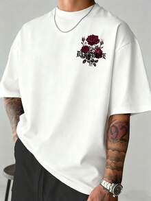 Men's Casual Versatile Simple Rose Flower Print Short Sleeve T-Shirt