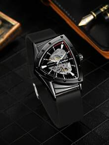 T-WINNER 1 chiếc đồng hồ cơ tự động nam rỗng ruột, kim dạ quang, dây đeo cao su, đồng hồ thời trang công sở dành cho nam giới. - màu đen - Xem 4