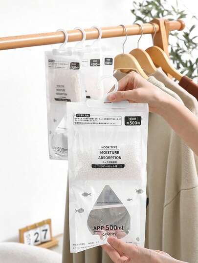 10pcs Hanging Moisture Absorber Bags, 16.91 Oz Large Capacity - Reusable Dehumidifier For Closets, Wardrobes And Dorms - Prevents Mold And Dampness, Plastic Material, Home Essential, Transparent Resealable Packaging