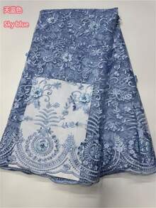 5 Yards /1 Yards French Lace Tulle With Beads 3D Flower Lace Embroidery Fabric 2026 Latest African Lace Nigerian Wedding Party - 彩色 - 查看 4