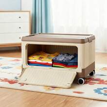 Living And Home Stackable Storage Box With Locking Wheels 3-Way Access Secure Lid Easy Assembly For Seasonal Storage - Cream + Brown 54cm(W) X 36cm(D) X 33.5cm(H) - View 3
