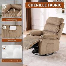 Adult 360 °   Rocking Recliner Chair,Nursery Rocker Reclining Chair With Side Pocket, A Comfy Upholstered Single Sofa Armchair. Suitable Living Room, Bedroom Nursing Use, Velvet Fabric In Beige 8H4O - Brown - View 10