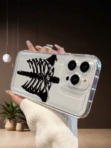 Skeleton Print Transparent TPU Phone Case For Women Men Compatible With IPhone X/XS/11/12/13/14/15/16/17 Gothic Halloween Shockproof Protective Back Cover - Trong sáng - Xem 4