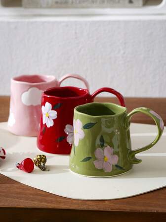 1pc Nordic Retro Ceramic High-Quality Cup, Large Capacity Water Mug, Hand-Painted Office Cup, Ceramic Household Mug, Afternoon Tea/Coffee Cup, Latte Art Cup, Juice Beverage Cup, Couple Water Cup, Holiday Gift Cup For Family And Friends