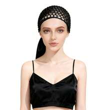 2-In-1 Rolled Edge Sleep Cap, Mesh Brim Satin Sleep Cap, Stretchy Wide Brim Hair Band Cap, Women Home Use Headscarf Cap - 20Inch - View 8