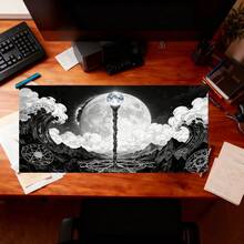 1pc Extra Large Thick Non-Slip Gaming Mouse Pad, Fashionable Minimalist Pattern, Edged Design Durable, Suitable For PC, Office Desk And Home Use, Multiple Sizes Available, Enhance Desktop Comfort. Made Of High-Density Rubber Base, Stable And Non-Slip, Smooth Surface, Precise Mouse Tracking, Cartoon, Minimalist, Landscape Mouse Pad - Black and White - View 12