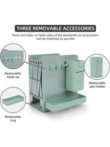 A Set Of Sturdy, Durable,,Desk Accesorries,Office Decor,útiles,Local Warehouse Items Escolares, Multifunctional Retractable Bookends With Pen Holder Hooks And Storage Boxes, 6-Piece Folding Space-Saving Desktop Storage Rack, Thick Partition Metal Book Storage Rack - màu xanh lá - Xem 5