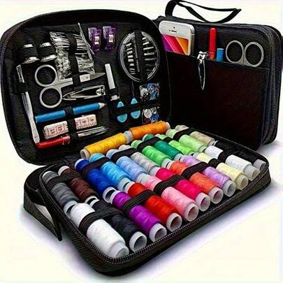 1PC Large Capacity Travel Sewing Kit - 1-Pack Canvas Material, Multi-Color Cotton Threads & Metal Needles, Convenient Repair Tools For Tailor Shop/Clothing Factory/Haute Couture/Home/Travel,Office Supplies,Household Items,Home And Living New In,Back To School Supplies.