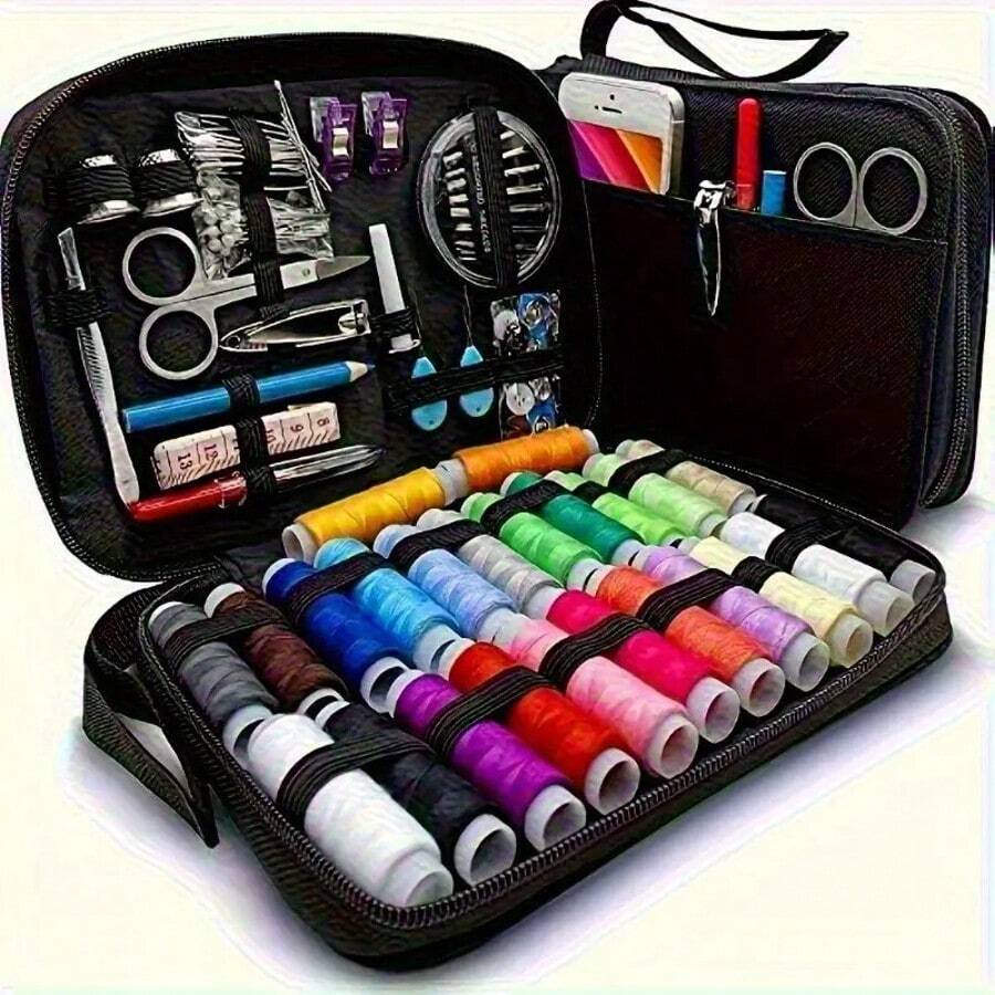1PC Large Capacity Travel Sewing Kit - 1-Pack Canvas Material, Multi-Color Cotton Threads & Metal Needles, Convenient Repair Tools For Tailor Shop/Clothing Factory/Haute Couture/Home/Travel,Office Supplies,Household Items,Home And Living New In,Back To School Supplies.