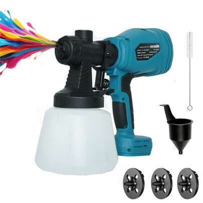 NURSETEK 18V Cordless Spray Gun, HVLP Spray Gun Compatible With Makita Battery, Includes 4 Copper Nozzles, 1200ml Capacity, 200W High Power Motor, Suitable For Furniture Painting (Battery Not Included) (Compatible With Makita)