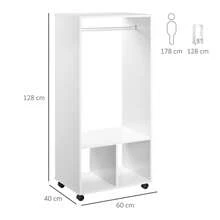 Mobile Open Wardrobe On Wheels | Freestanding Garment Rack With Hanging Rail & 2 Shelves, White - Default - View 3