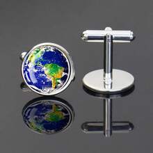 一对地球、月球、木星造型金属合金袖扣，镶嵌玻璃，天文主题珠宝礼品 - style - 查看 9