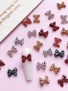 50 pezzi Stili invernali, decorazioni per unghie con fiocco a stampa leopardata, prodotti per unghie, fai da te, accessori per unghie, ornamenti per unghie, adatti per decorare le unghie, saloni di manicure - Multicolore - Visualizzare 4