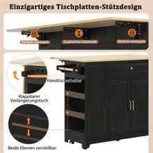 Kitchen Island With Wheels, Extendable Dining Area, Kitchen Island With Multifunctional Drawers And Waste Bin Compartment, Mobile Kitchen Island Ideal For Kitchen And Dining Room (Black) - Black - View 2