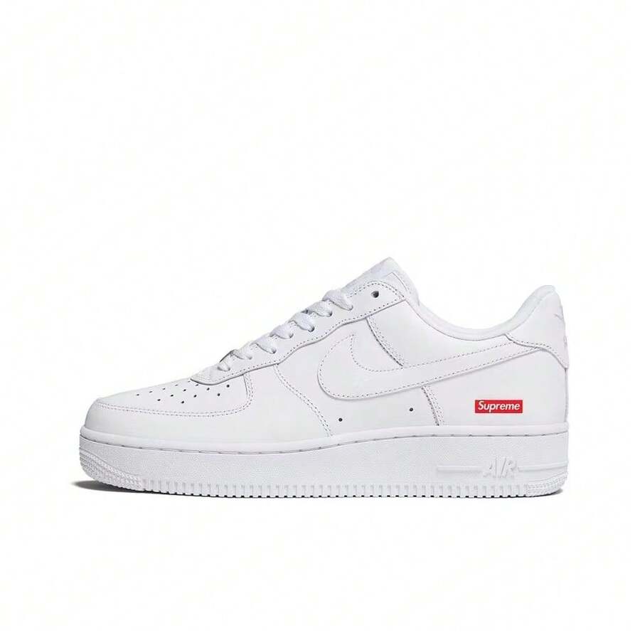 X Nike Air Force 1 "Box Logo" Comfortable Low-Top Sneakers, Unisex, White - White - View 1