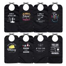 1pc Premium Adult Bib, Reusable Clothing Protector For Elderly Eating, Black With English Text Print, 33 Inches X 17 Inches - Multicolor - View 1