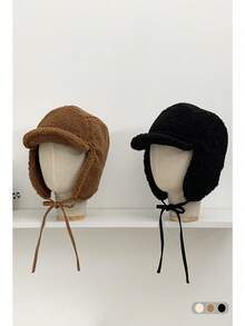 1pc Faux Shearling Ear Protection Windproof Warm Trapper Hat, Versatile For Outdoor, Skiing, Autumn/Winter - Multicolor - View 4
