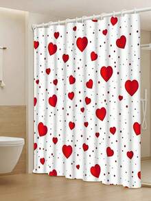 1/4件套红色爱心图案浴帘套装，带挂钩 - 防水涤纶材质，可机洗，四季皆宜 - 完美的浴室装饰，浴室窗帘 - 彩色 - 查看 15