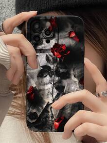 1 pieza Funda de teléfono con diseño de rosa de periódico personalizada, de estética negra y pupila, compatible con iPhone 16/16Pro/16Plus/15/15ProMax/15Pro/11/12/13/14ProMax/12Mini/13Mini/11Pro/11ProMax/12Pro/12ProMax/13Pro/13ProMax/14Pro/14ProMax, de carcasa suave y creativa de alta gama - Multicolor - Ver 1