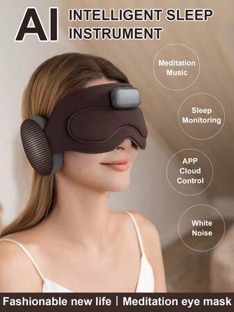 AI Smart Sömnmask, Bluetooth-hörlurar för samtal och musik, Trötthetslindring, Sömnövervakningsapp, Meditationsmask, Sömnmask med vitt brus, Kall och varm kompress, Avtagbar design, Vetenskaplig sömnhjälp, Hjälper till djup avslappning och bättre sömn