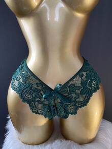 SOFUSEN Floral Lace Chemise Set - Sheer Mesh With Garter Belt, Ruffled Trim Adjustable Lingerie - Green - View 4