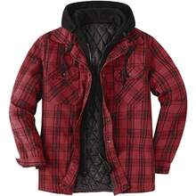 Camisas casuales de franela con forro polar Sherpa a cuadros, chaquetas trmicas pesadas con botones, chamarra de trabajo de invierno para exteriores, B - Rojo, 3X - Large - inicial - Ver 1