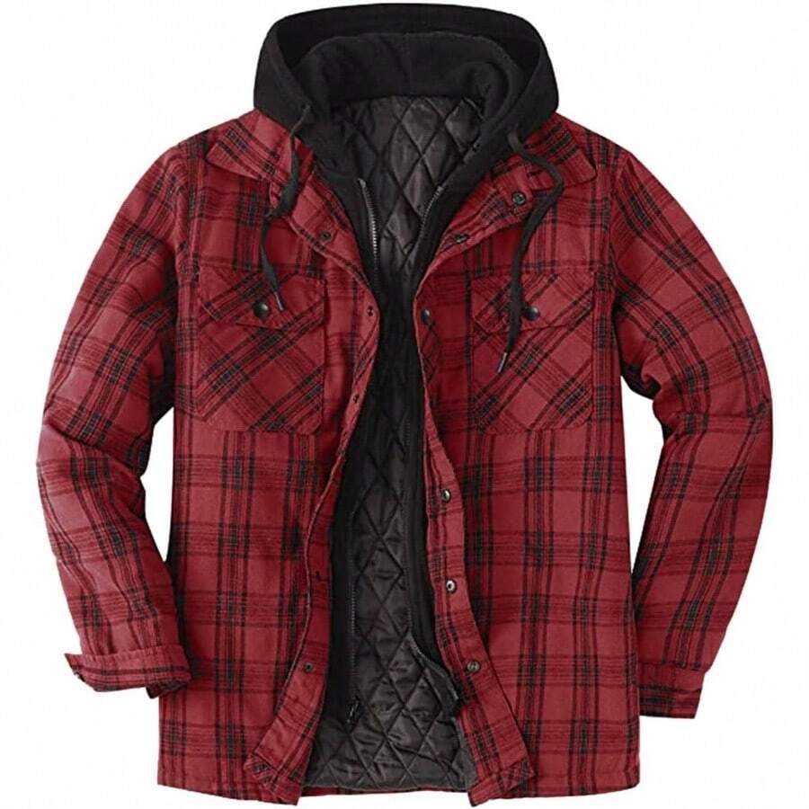 Camisas casuales de franela con forro polar Sherpa a cuadros, chaquetas trmicas pesadas con botones, chamarra de trabajo de invierno para exteriores, B - Rojo, 3X - Large - inicial - Ver 1