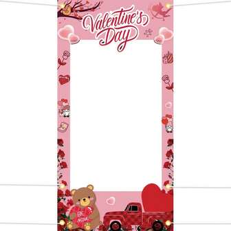 情人节爱心主题拍照套装 - 粉色心形自拍框及配件，适用于浪漫庆典、周年纪念、婚礼、订婚及送礼，耐用涤纶材质，情人节礼物