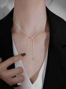 Elegant & Sexy Y-Shaped Snake Bone Chain Necklace,Versatile Fashion Jewelry For Women, Perfect For Daily Wear & Gift Giving - Silver - View 4
