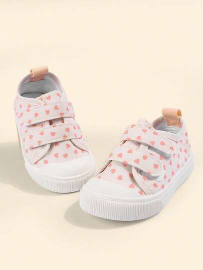 1 Pair Baby Girls' Fashionable Cute Heart Pattern Hook And Loop Casual Comfortable Sports Shoes, Suitable For Spring And Autumn