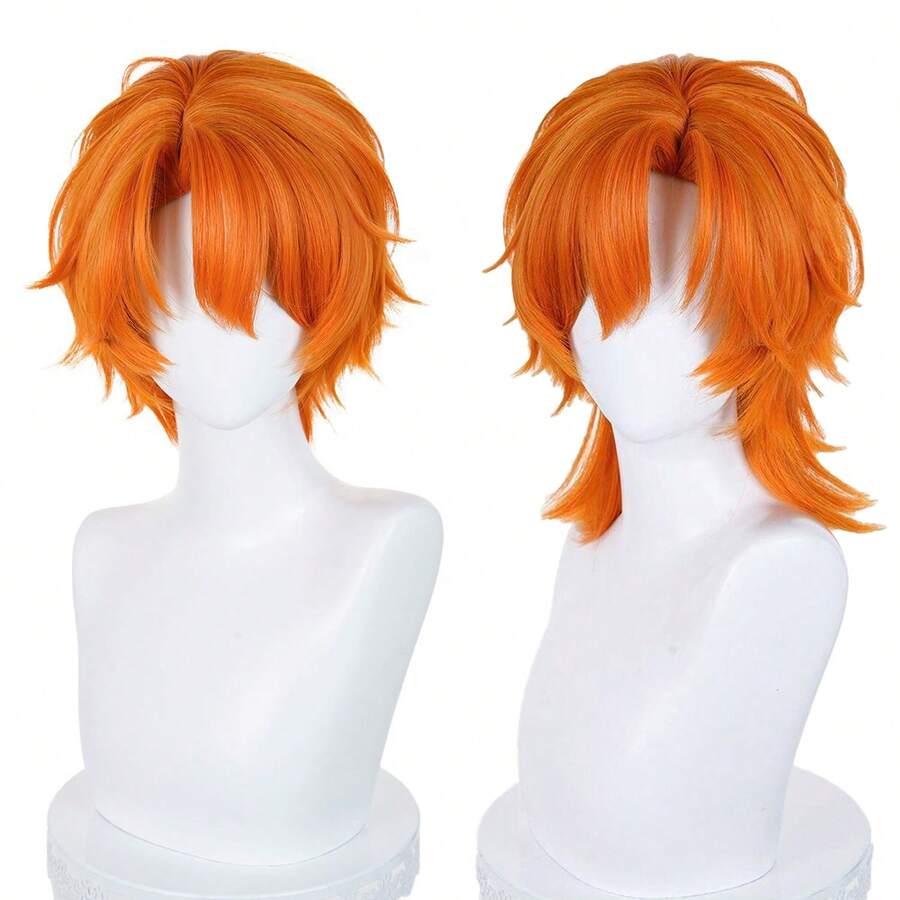 Tóc giả Bobo Nick Foxy màu cam ngắn 16 inch, thẳng, chịu nhiệt, hóa trang thành nhân vật hoạt hình tiệc Halloween - trái cam - Xem 1