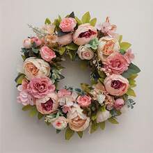 Valentine's Day Wreath Hanging Ornament Artificial Peony Floral Garland For Door Wall Party Supplies - Hồng - Xem 2