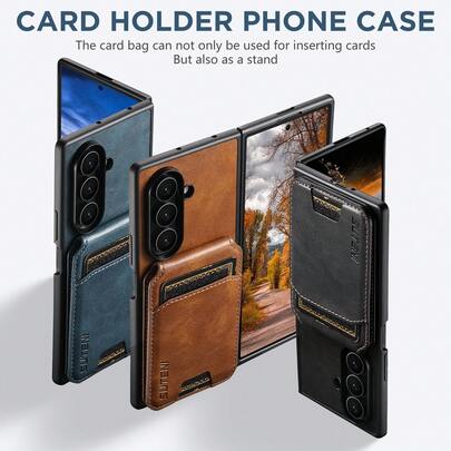  Cartera SUTENI Estuche de teléfono de lujo de piel sintética con superficie suave y encerada, con soporte y portarretratos, para Galaxy Z Fold 7 6 5, regalo ideal para familiares, amigos y mayores