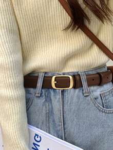 1条女士休闲商务时尚百搭腰带，适合日常搭配牛仔裤和休闲裤 - 棕色 - 查看 1